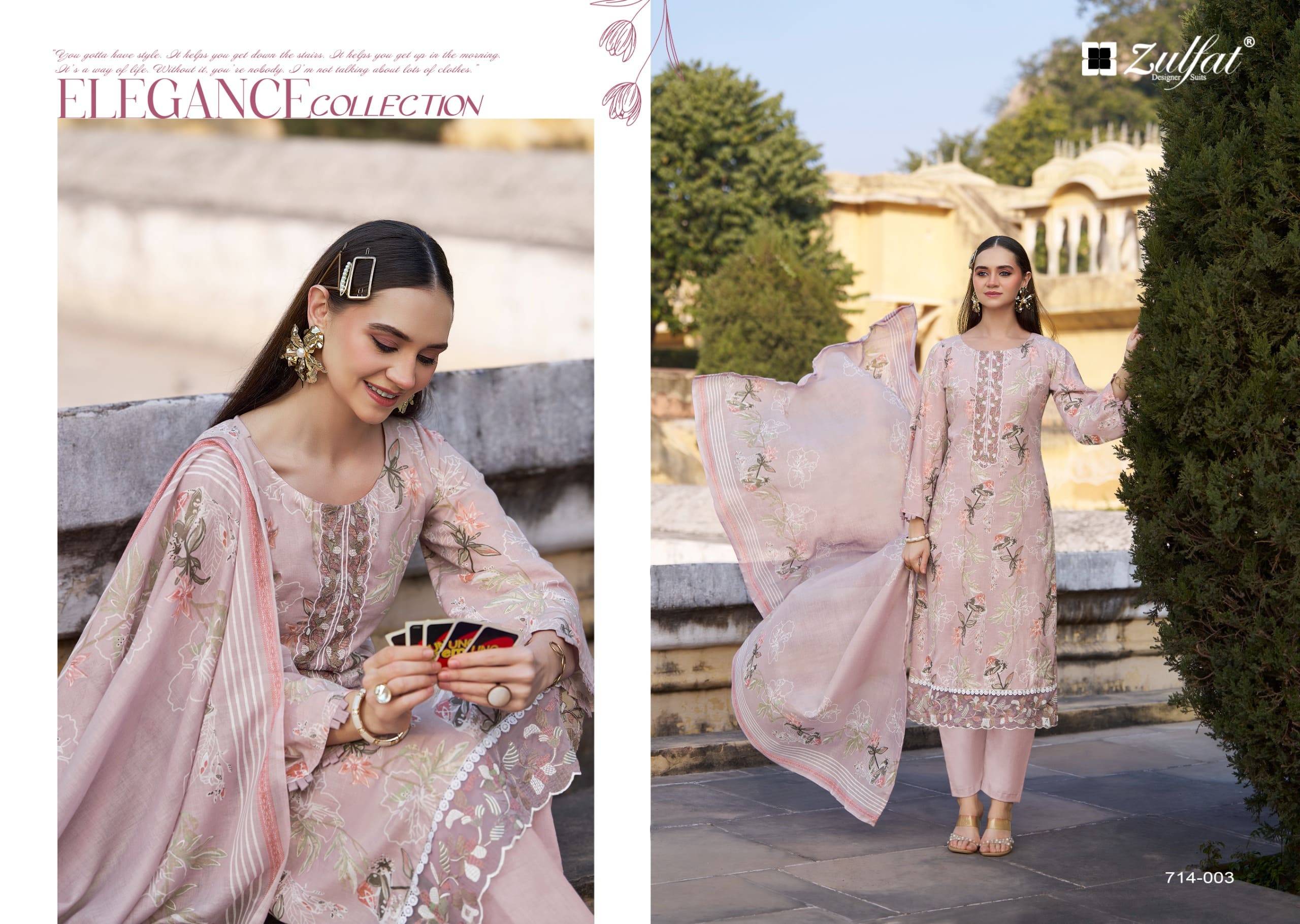 Mashuqa by zulfat  714-001 to 714-006 Series Beautiful Festive Suits Stylish Fancy Colorful Casual Wear & Ethnic Wear Pure Jam Cotton Dresses At Wholesale Price